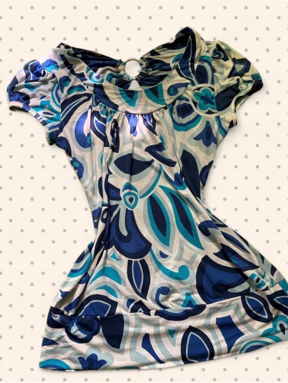 Women's Blue Abstract Print Short Sleeve Top